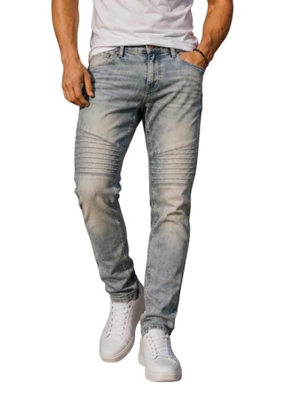 Southpole Flex Jeans Mens Size 40 Light Wash Distressed Skinny Mid Rise Moto